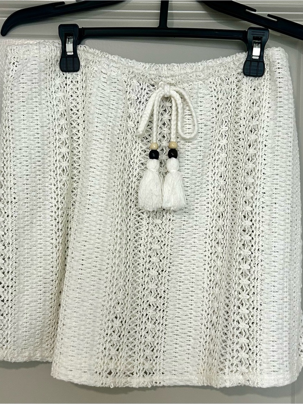 New! Cover-up White Crochet Tassel Skater Skirt
